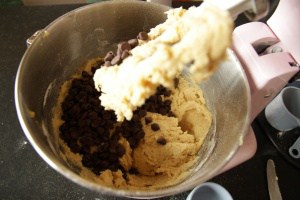 Chocolate Chip Cookie Dough in mixer 3