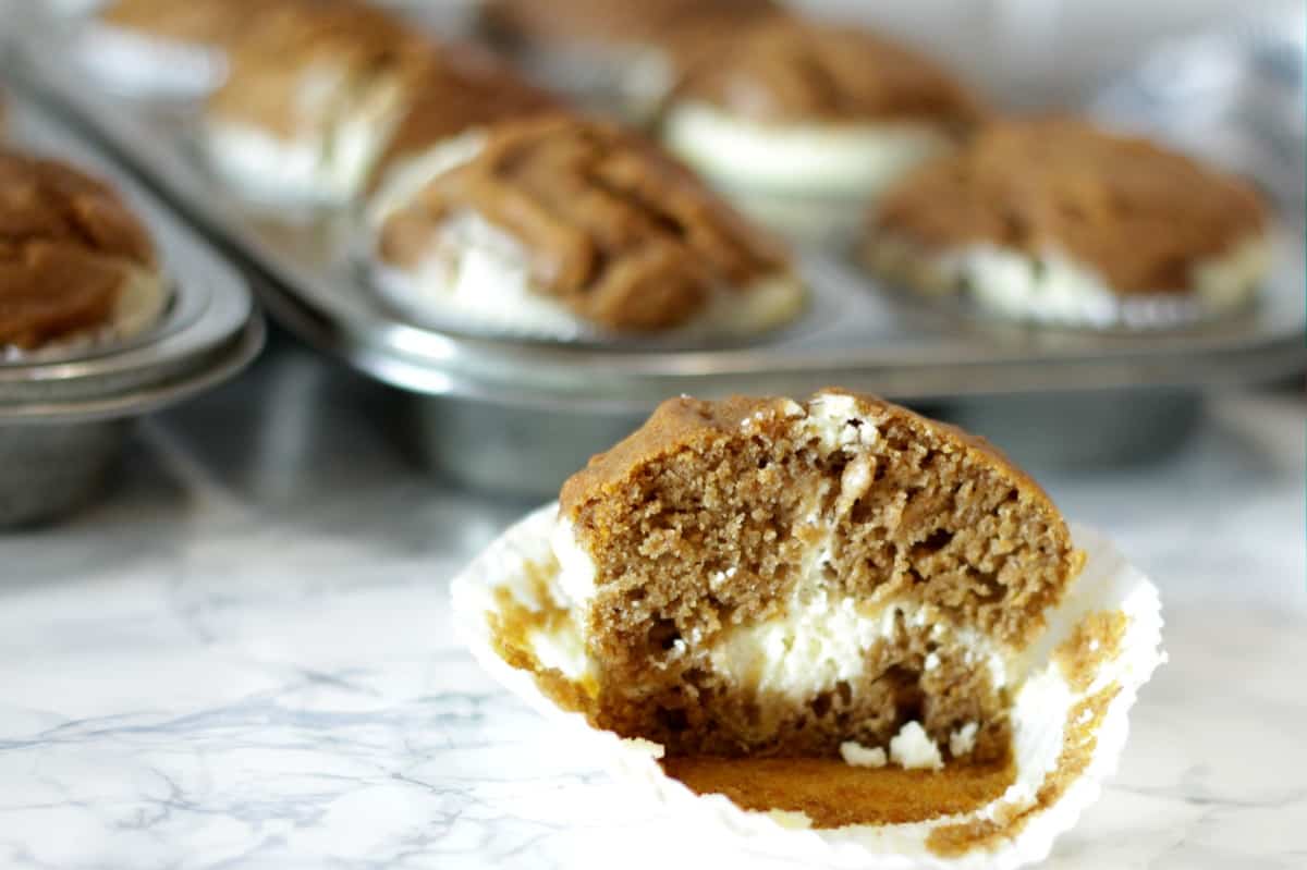 Pumpkin Cheesecake Muffins ~ Living on Cookies