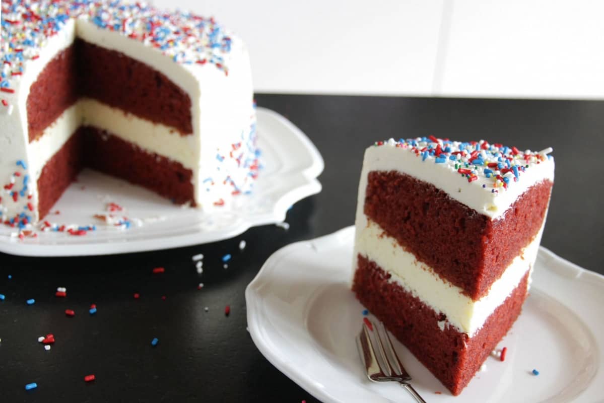 Red Velvet Cheesecake Cake ~ Living on Cookies