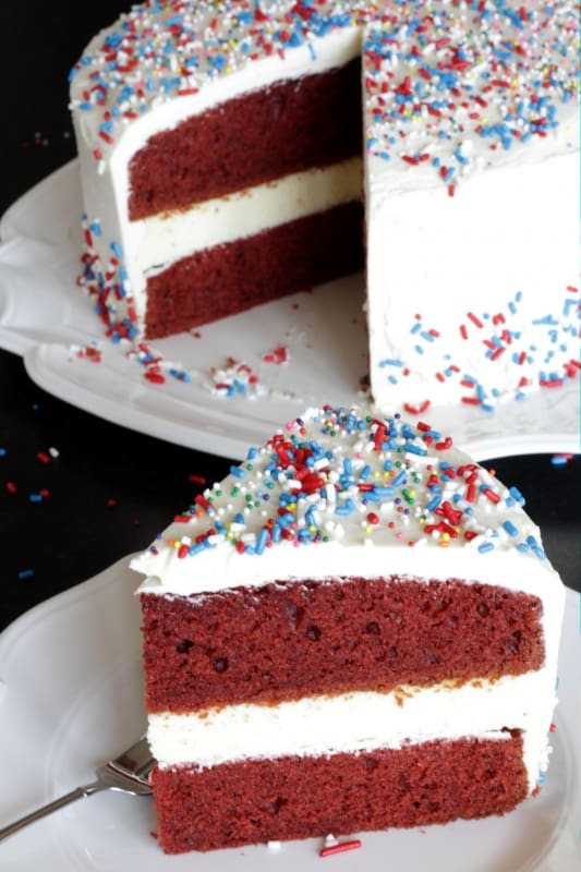 Red Velvet Cheesecake Cake ~ Living on Cookies