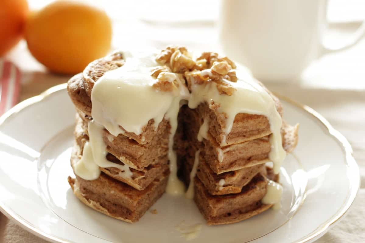 Cinnamon Pancakes with Cream Cheese Glaze ~ Living on Cookies