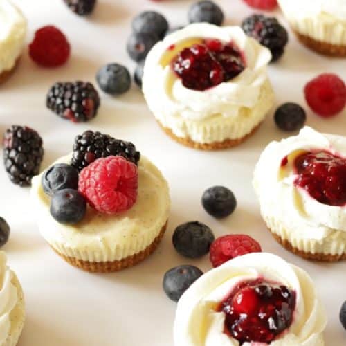 Cheesecake Cupcakes with Berries & Cream - Living on Cookies