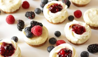 Cheesecake Cupcakes with Berries & Cream ~ Living on Cookies