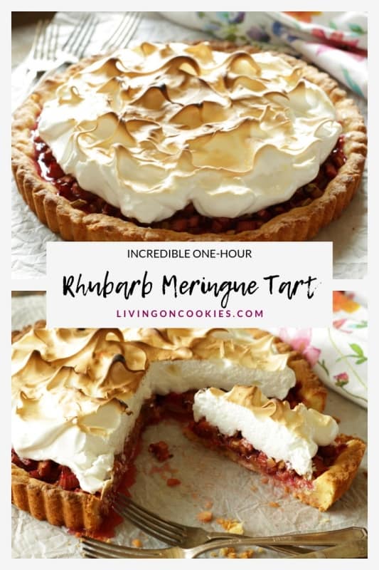 This Rhubarb Meringue Tart is way easier to make than it looks. In total you will only need an hour to make it, including the baking time. It’s easy-peasy, looks so pretty and tastes amazing! Try this recipe!