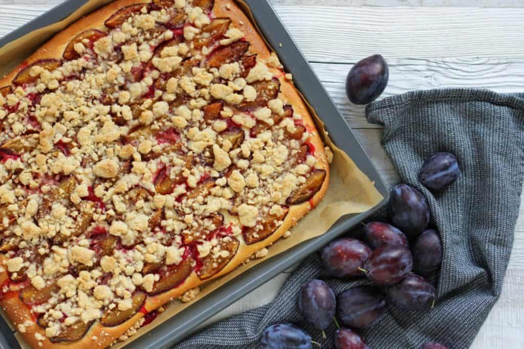 German Plum Cake with Streusel - Three Chickens and a Boat